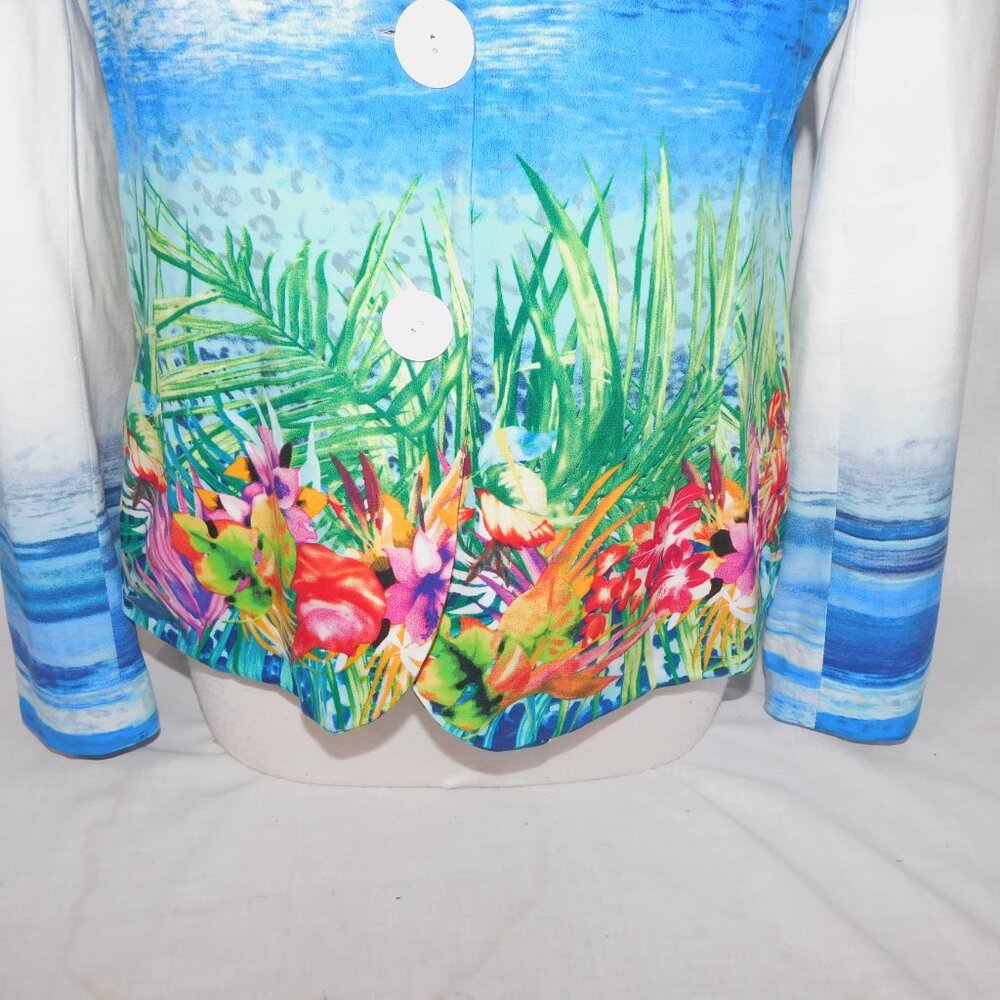 SCAPA Lauren Perre Womens 12 Floral Ocean Scene White Blue Blazer Jacket - Picture 3 of 11